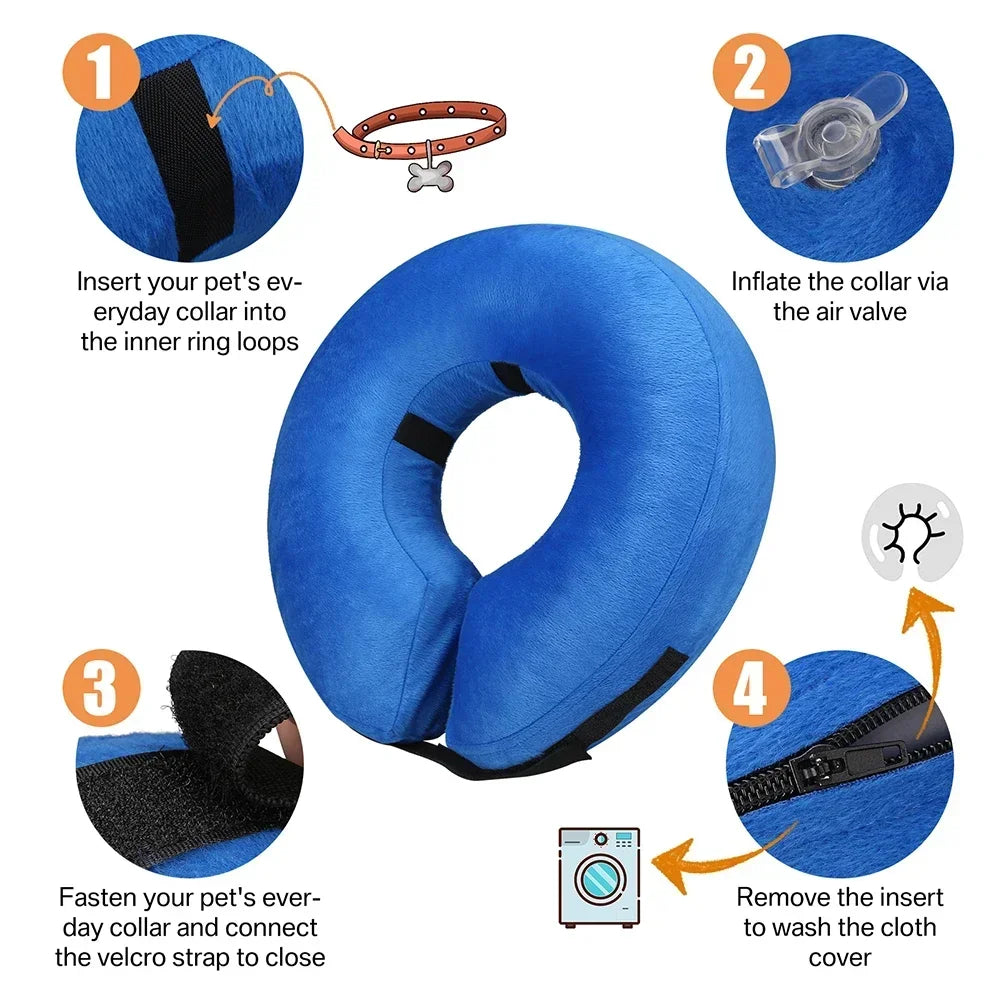 inflatable pet recovery collar after surgery - soft, comfortable cone alternative