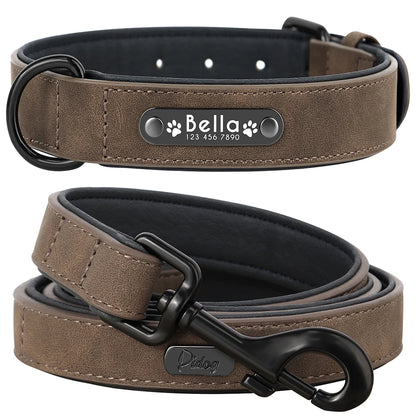 Personalized Leather Dog Collar & Leash Set - Soft, Padded, Durable
