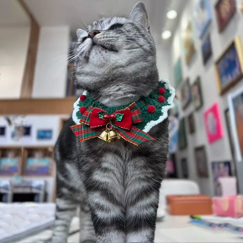 Crocheted Christmas Cat Bow Tie Collar for Kittens and Puppies