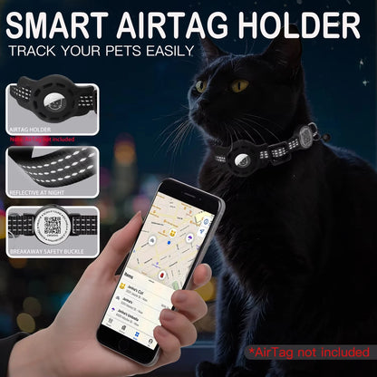 Breakaway Reflective Cat Collar with QR Code Tag and AirTag Holder