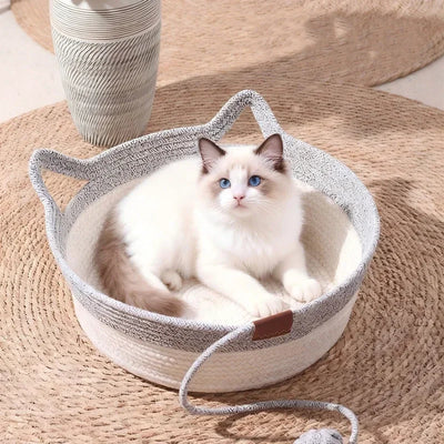 Woven Rattan Cat Bed – Breathable Summer Scratch-Resistant Nest