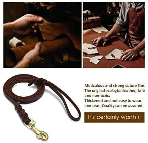 genuine leather braided dog leash for medium and large dog breeds