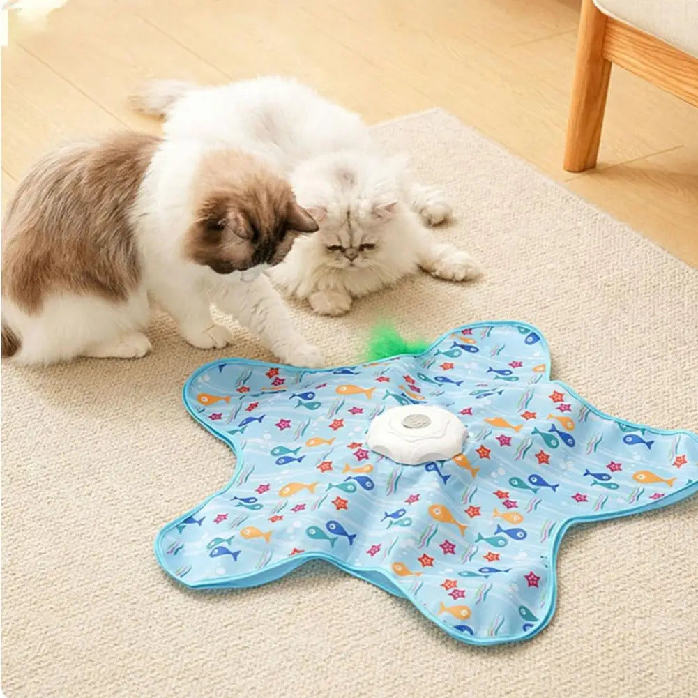 hide & seek automatic cat play mat 360° feather hunting toy