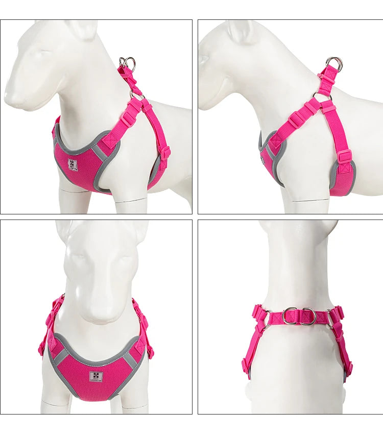 reflective adjustable pet harness & leash set for small/medium dogs