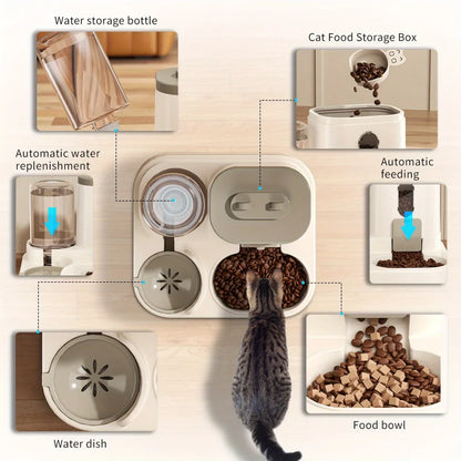 Gravity Cat & Dog Feeder with Water Fountain, Spill-Proof Bowl