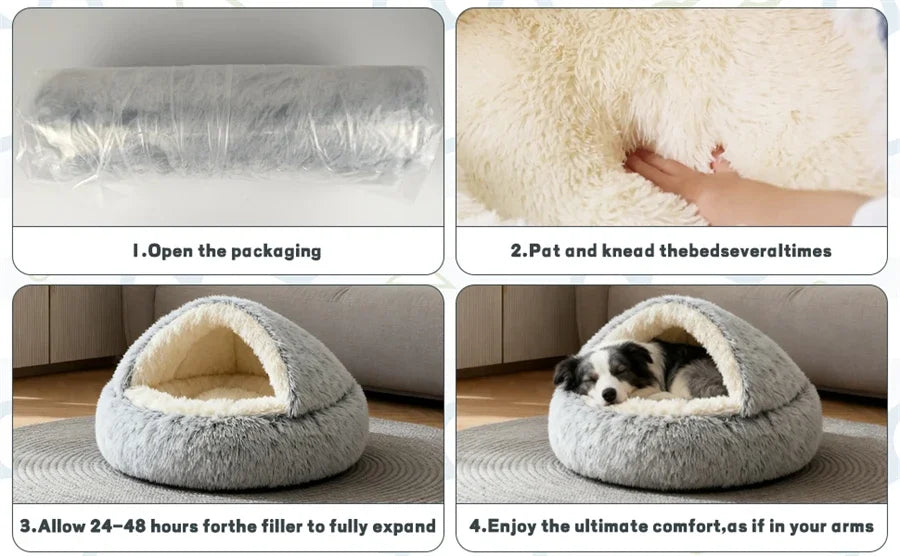 cozy shell-shaped plush cat bed, warm semi-enclosed nest for puppies