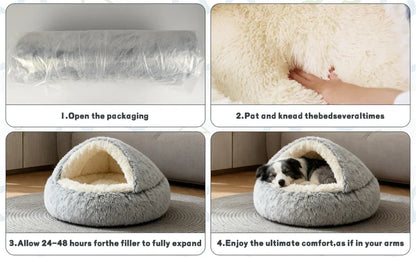 Cozy Shell-Shaped Plush Cat Bed, Warm Semi-Enclosed Nest for puppies