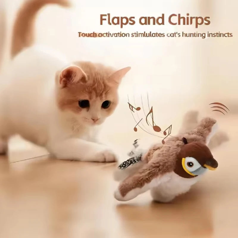 interactive plush bird cat toy - rechargeable chirping & flapping