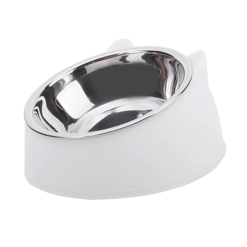 inclined stainless steel cat bowl – tilted feeding dish for pets