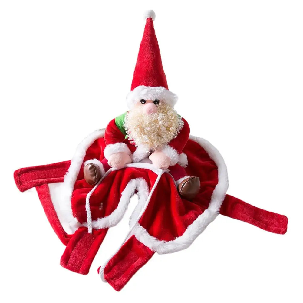 funny santa claus riding dog christmas costume for dogs & cats, red
