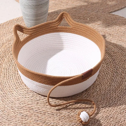 Woven Rattan Cat Bed – Breathable Summer Scratch-Resistant Nest