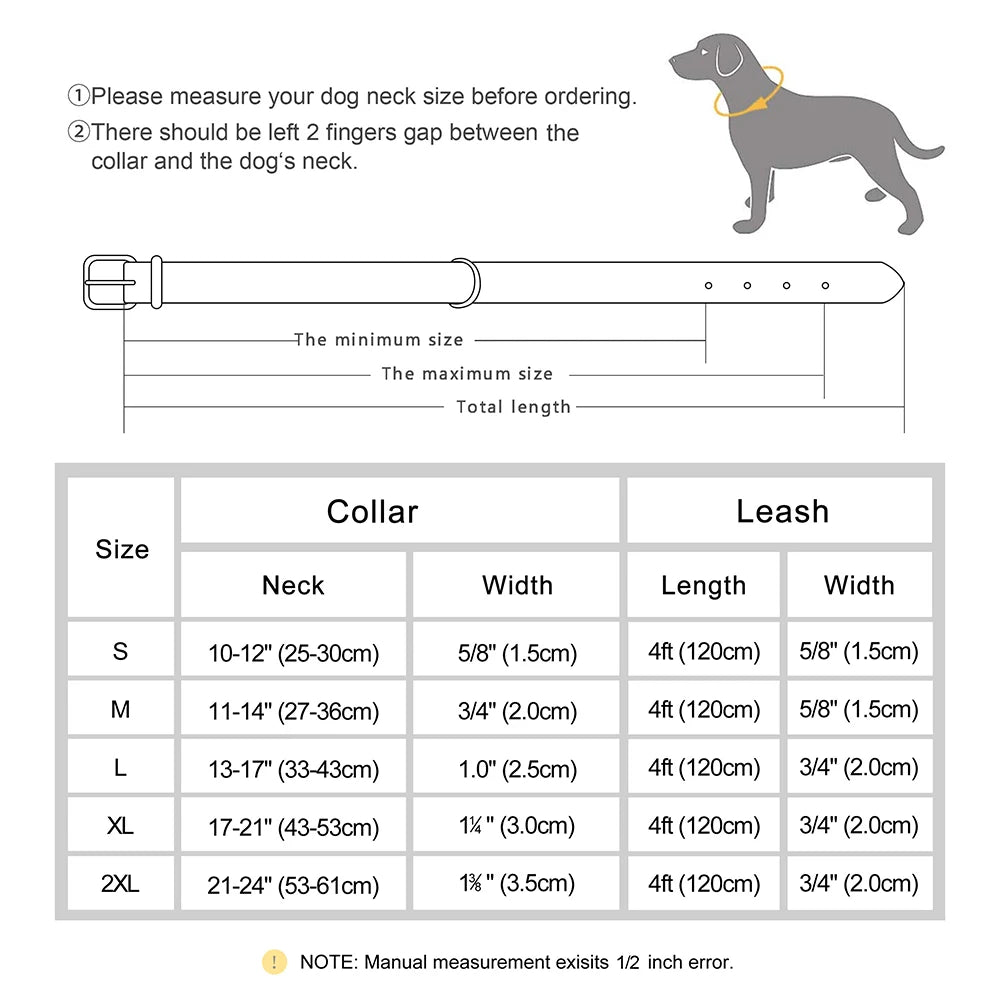 personalized leather dog collar & leash set - soft, padded, durable