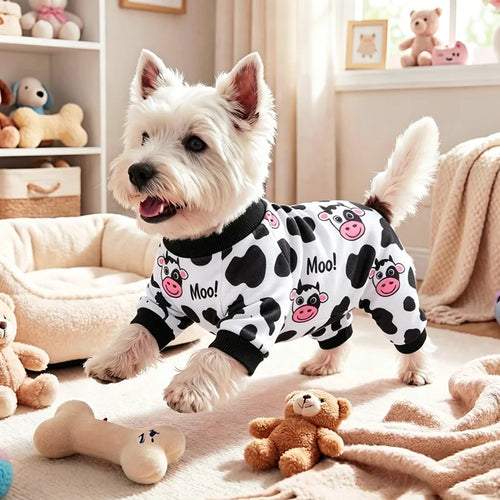 Cow Print Dog Pajamas - Soft, Comfortable & Machine Washable Sleepwear