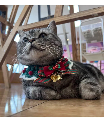 Crocheted Christmas Cat Bow Tie Collar for Kittens and Puppies