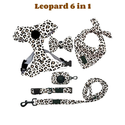 6-in-1 Dog Harness Set with Leed, Collar, Bandana & Poop Bag Holder