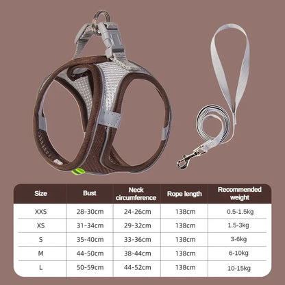 Breathable Mesh Pet Harness with Reflective Safety Stitching Set
