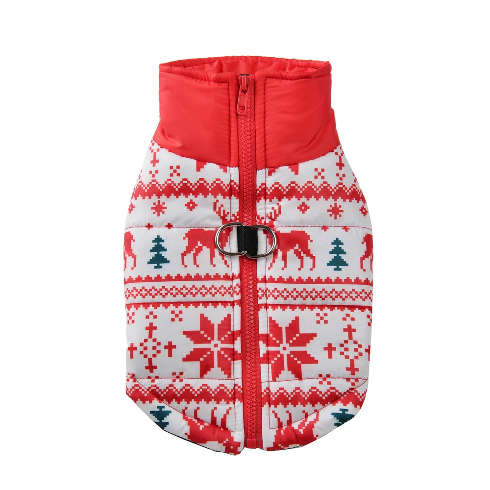 warm christmas dog jacket with d-ring for small and medium dogs