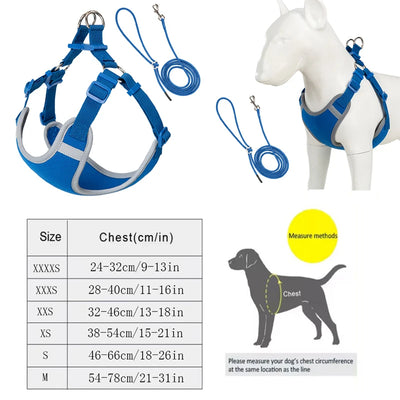 Reflective Adjustable Pet Harness & Leash Set for Small/Medium Dogs