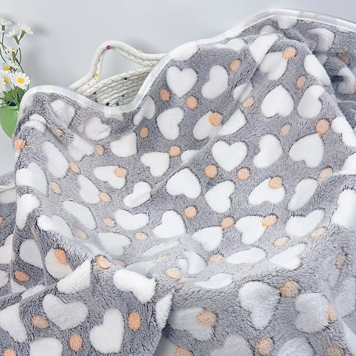 soft plush heart print pet blanket - machine washable, all season