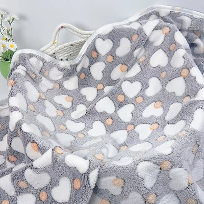 Soft Plush Heart Print Pet Blanket - Machine Washable, All Season