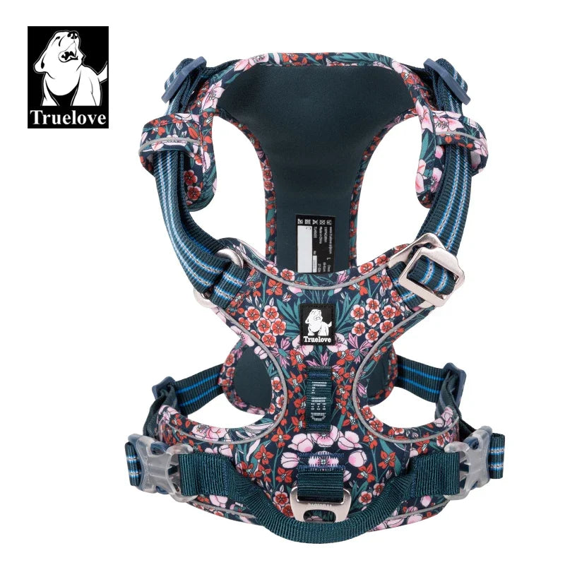 floral cotton no-pull dog harness with padded comfort, adjustable