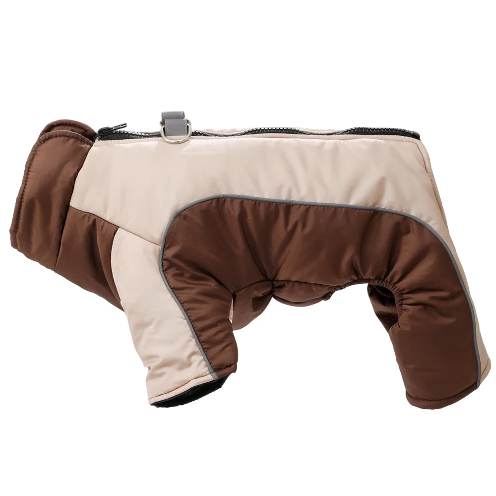 warm waterproof pet jumpsuit with d-ring, reflective winter dog & cat coat