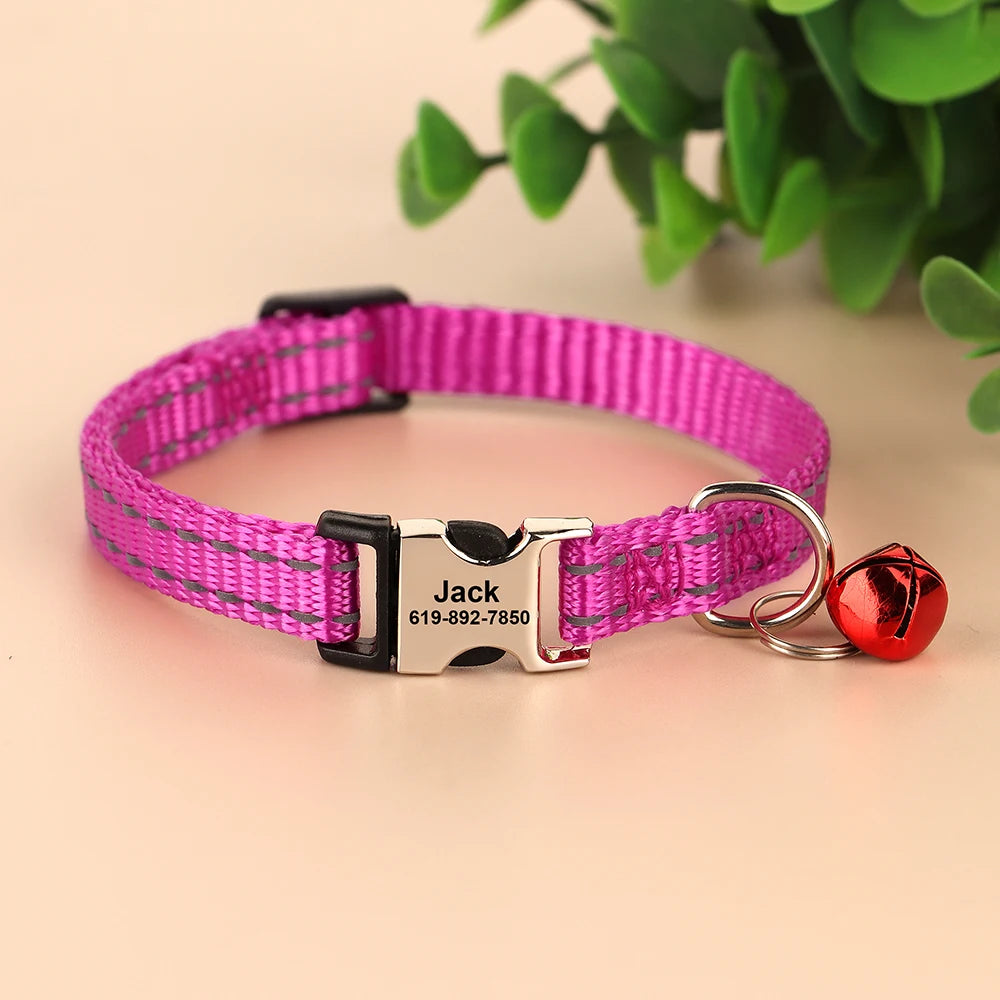 personalized cat collar with bell - free engraved, breakaway safe