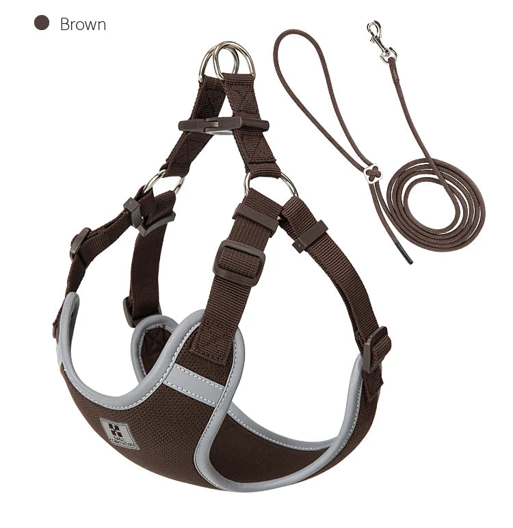 reflective adjustable pet harness & leash set for small/medium dogs