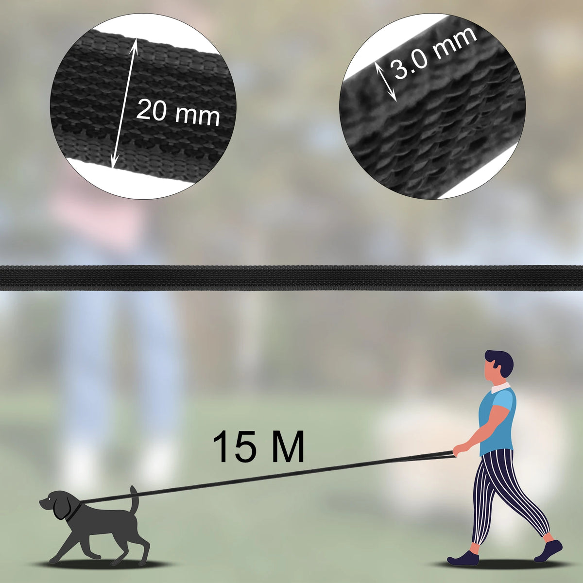 extra-long fiber dog training leash for small and large dog breeds