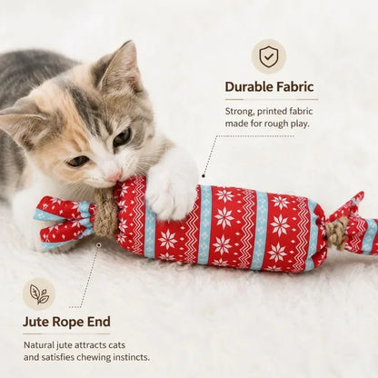 Christmas Candy Cat Toy with Crinkle Paper Plush Chew Toy for Kittens