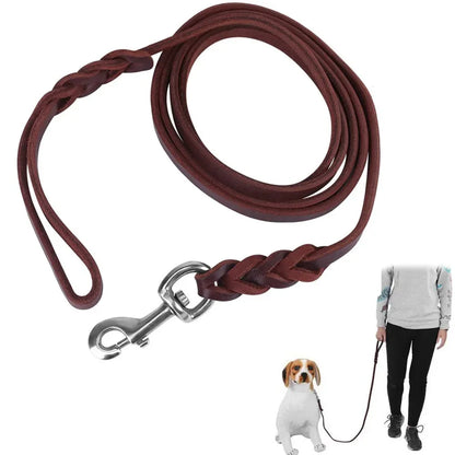 Genuine Leather Braided Dog Leash for Medium and Large Dog Breeds
