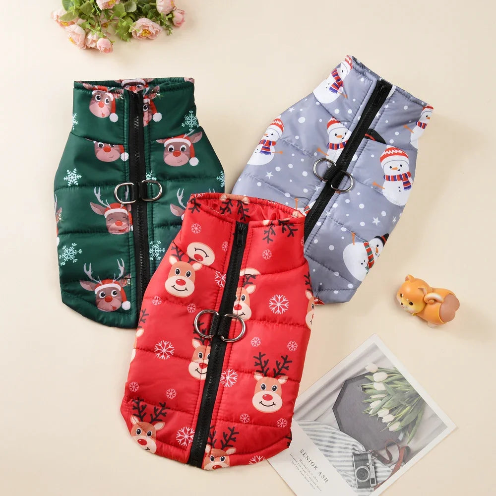 warm christmas dog jacket with d-ring for small and medium dogs