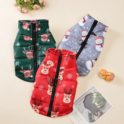 Warm Christmas Dog Jacket with D-Ring for Small and Medium Dogs