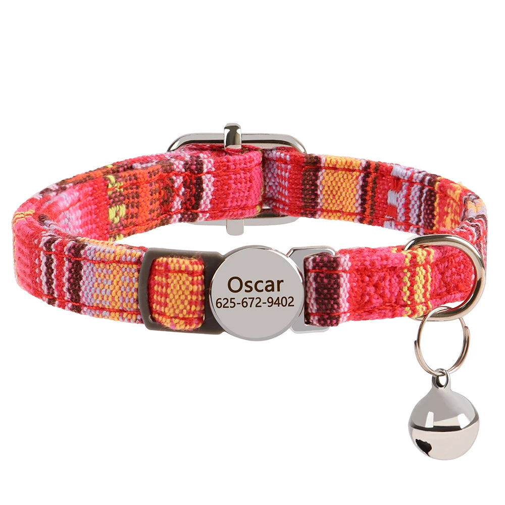 personalized cat collar with bell - free engraved, breakaway safe