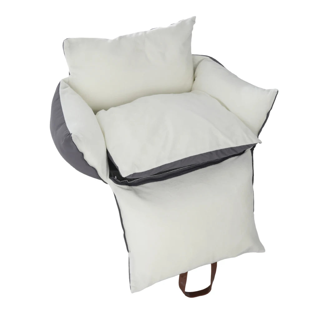 plush pet car seat bed for cats & puppies with safety buckle and strap