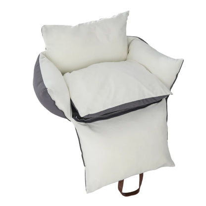 Plush Pet Car Seat Bed for Cats & Puppies with Safety Buckle and Strap