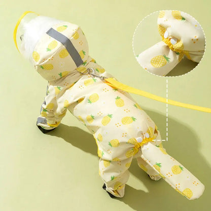 Waterproof Puppy Raincoat Four Leg Hooded Reflective with Tail Cover