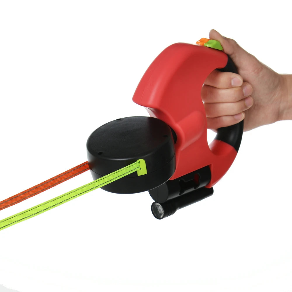 retractable double dog leash 3m reflective no-tangle with led lights