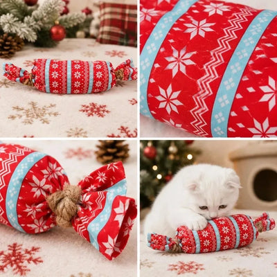Christmas Candy Cat Toy with Crinkle Paper Plush Chew Toy for Kittens