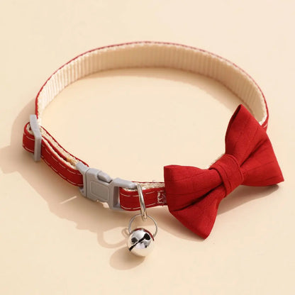 Christmas Breakaway Cat Collar with Bow Tie and Bell Adjustable Plaid