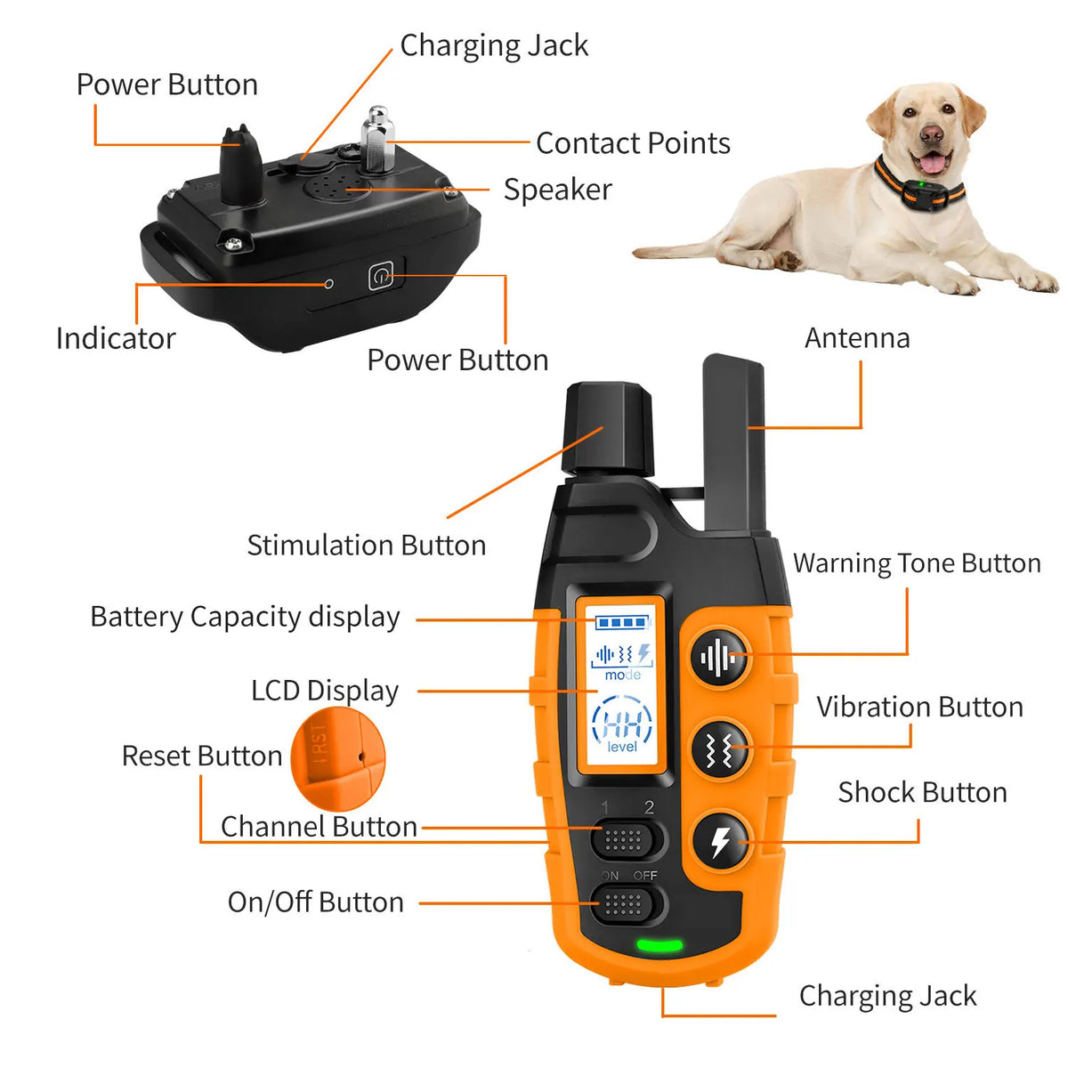 3300ft waterproof remote dog training collar with vibration and sound modes