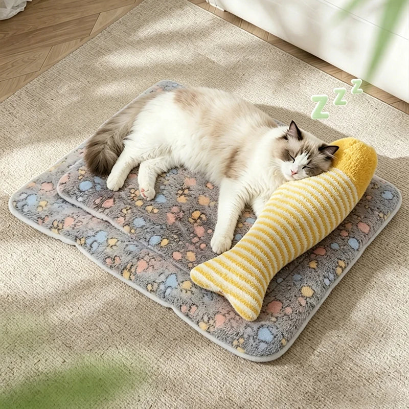 1pc double-sided plush pet mat and bed for cats and dogs, soft and warm