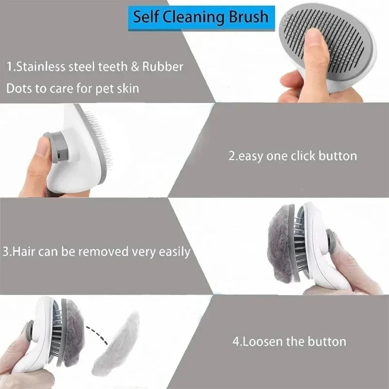 self-cleaning pet hair brush – dematting comb for dogs & cats