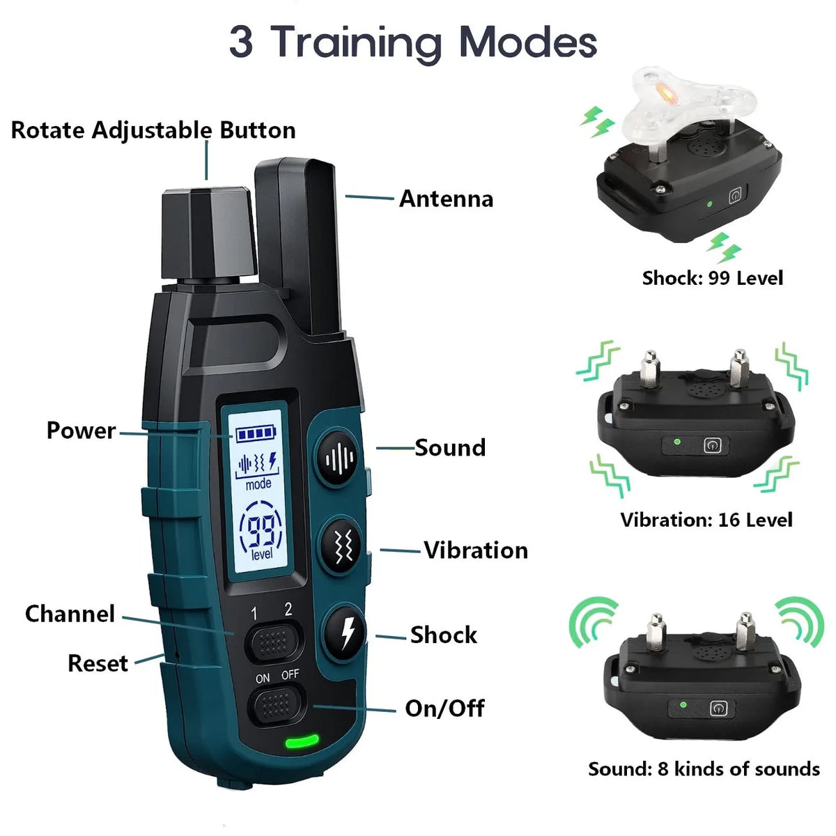 1000m emote dog training collar - ip67 waterproof, rechargeable, for 2 dogs