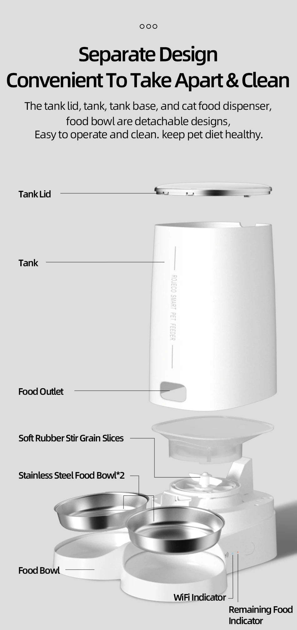 rojeco smart wifi automatic cat feeder – 4l auto pet dispenser