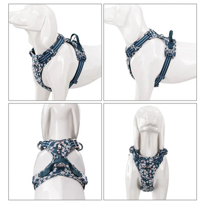 Floral Cotton No-Pull Dog Harness with Padded Comfort, Adjustable