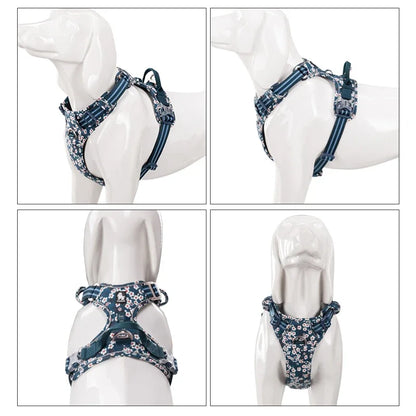 Floral Cotton No-Pull Dog Harness with Padded Comfort, Adjustable