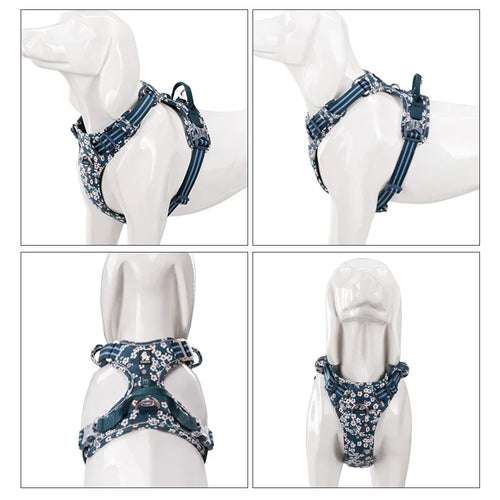 Floral Cotton No-Pull Dog Harness with Padded Comfort, Adjustable