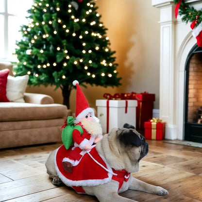 Funny Santa Claus Riding Dog Christmas Costume for Dogs & Cats, Red
