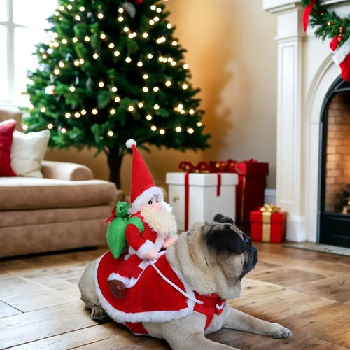 Funny Santa Claus Riding Dog Christmas Costume for Dogs & Cats, Red